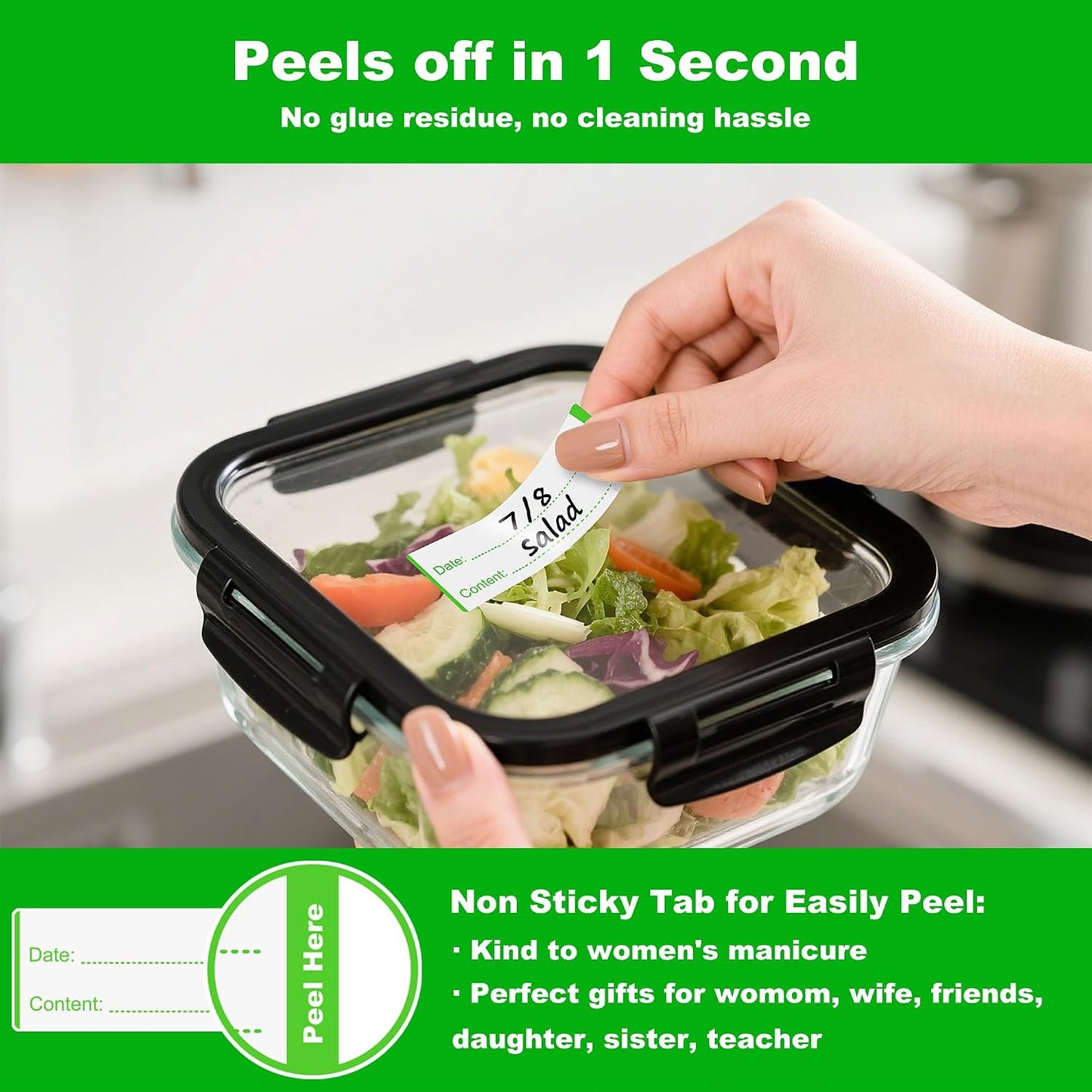 Removable Freezer Labels with Dispenser, 1" x 3", 1 Box (Red) | Writable, remove no residue, waterproof & oilproof, easy peel-off design, 300 labels per box, for meal prep containers