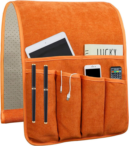 Remote Control Holders for Armchairs, Couch Caddy, Featuring Non-Slip Bases | 5 Pockets Bedside Storage Pocket for TV Remote Holder, Phone Tablet Kindle, Magazines, Gifts for Seniors (Beige, 35"X12.4")