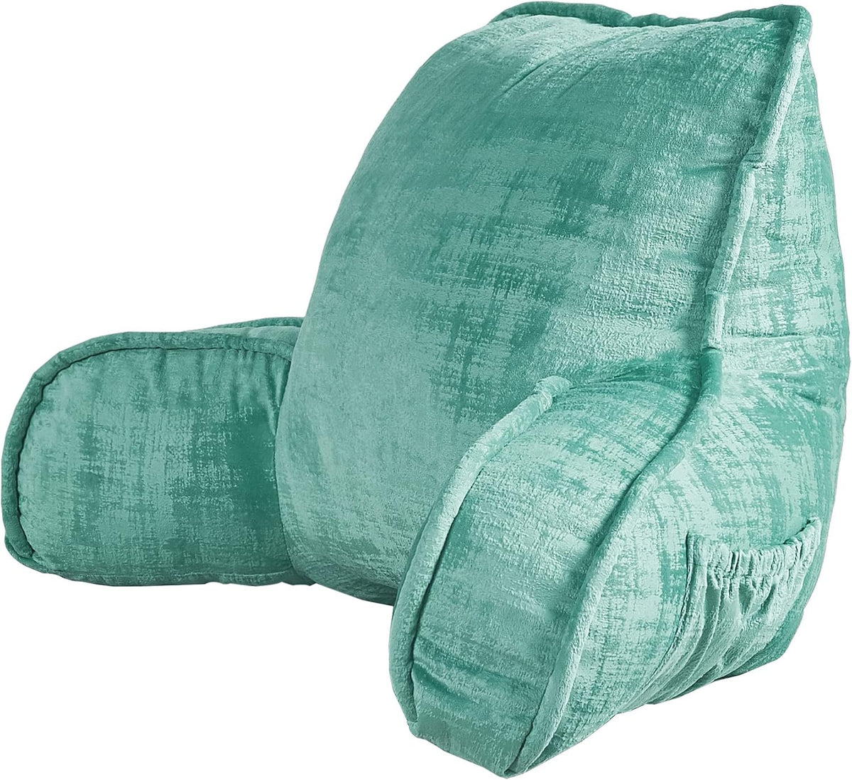 DIY Assembly Art Velvet Backrest Reading Bed Rest Pillow with Arms & Pockets, 18" H for Sitting in Bed Couch Sofa, Back Support Cushion with Removable Cover, 20"x18"x17", Aqua