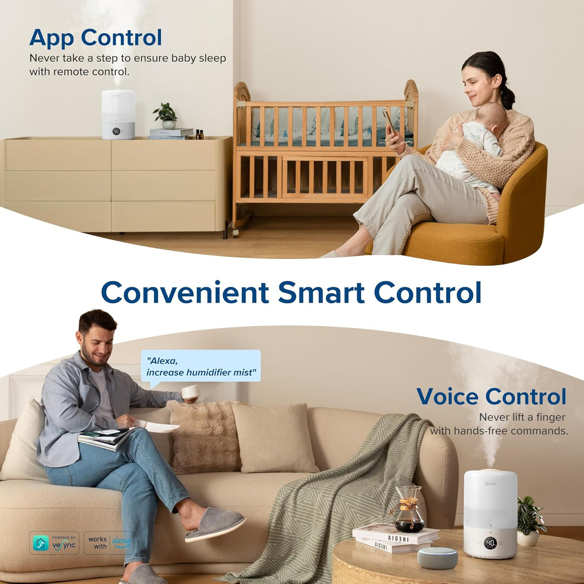 Levoit Top Fill Humidifiers for Bedroom, 2.5L Tank for Large Room, 25dB