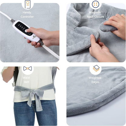 CAROMIO Massaging Heating Pad for Back Pain Relief, Neck and Shoulders
