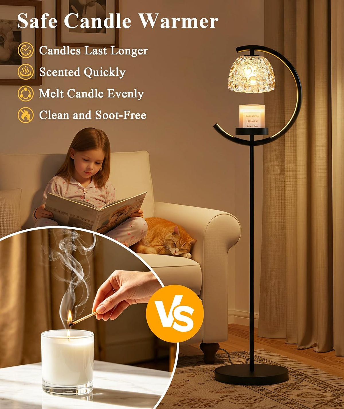 seenlast Candle Warmer Floor Lamp with Timer and Dimmer