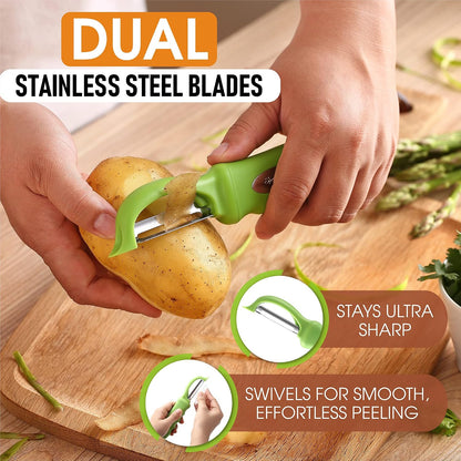 Spring Chef Swivel Potato Peeler for Kitchen w/ Soft Grip Handle, Mango | Premium Vegetable Peeler w/ Sharp Stainless Steel Blades, Multifunctional Food Peeler for Apple, Carrot, Cucumber, Fruit