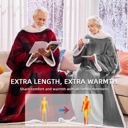 IFNOW Sherpa Wearable Blanket with Sleeves, Oversized Snuggle Robe, Purple | 430GSM Thick, 55x69", Big Pocket, TV Blanket,Fall Winter Dorm Essentials or Office, Christmas Birthday Gifts for Women Men