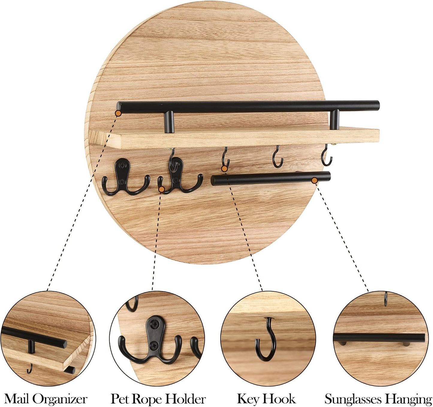 Gurfuy Key Holder for Wall with Shelf - Wood Mail Organizer and Rack with Shelf Hooks Wall Mounted for Entryway Decor Magazines Letter Storage Farmhouse Living Room Bedroom Doorway Green