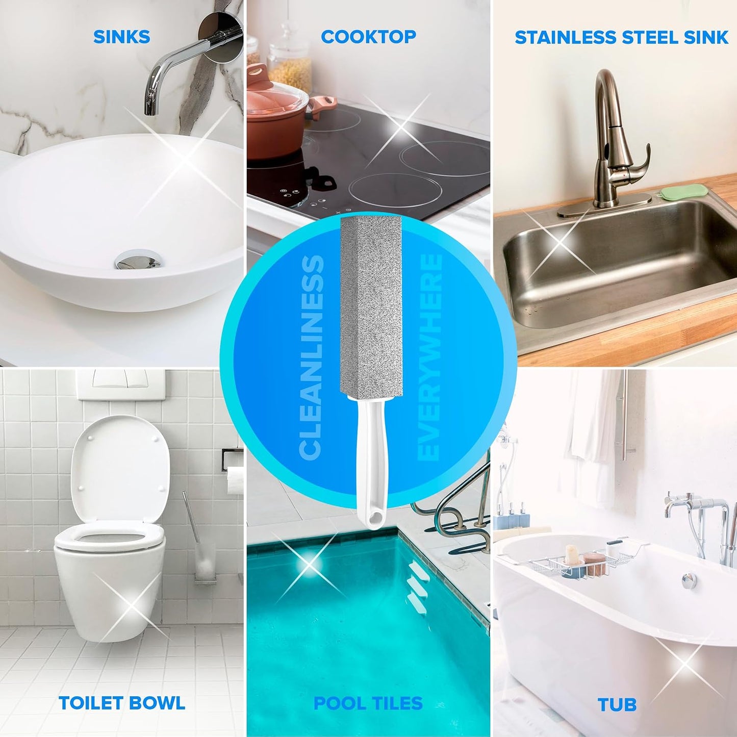 DISIWENE Pumice Cleaning Stone with Handle Toilet Bowl Cleaner Hard Water Ring Remover for Bath/Pool/Kitchen/Household Cleaning (2, 2 Pack with Handle)
