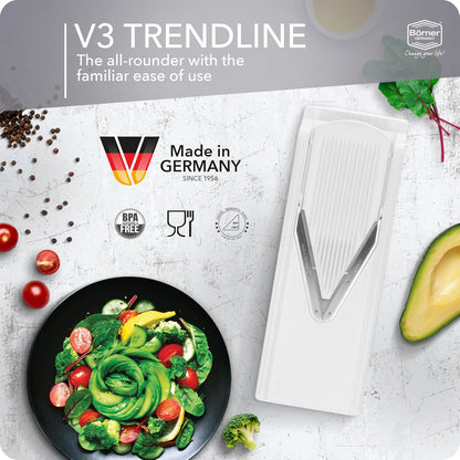 Mandoline Food Slicer Börner V3 (Starter Set) by Reston Lloyd • V-Slicer with Blade Storage & Safety Food Holder • Made in Germany • Fruit & Vegetable Chopper • Multiple Settings: White