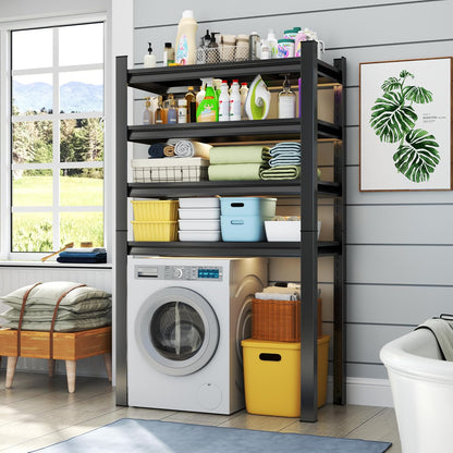Over Washer and Dryer Shelves, 4 Tiers Adjustable Height Laundry Room Storage and Organizer Standing Shelf, Metal Freestanding Space Saving Organizers Shelf (4-Tier 63" H*45" W*15.7" D)
