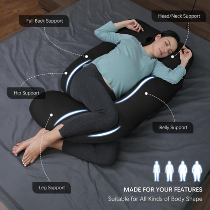 MOON PARK Pregnancy Pillows for Sleeping - 57 Inch U Shaped Full Body Maternity Pillow with Removable Cover - Support for Back, Legs, Belly, Hips - Pregnancy Pillow for Women - Grey