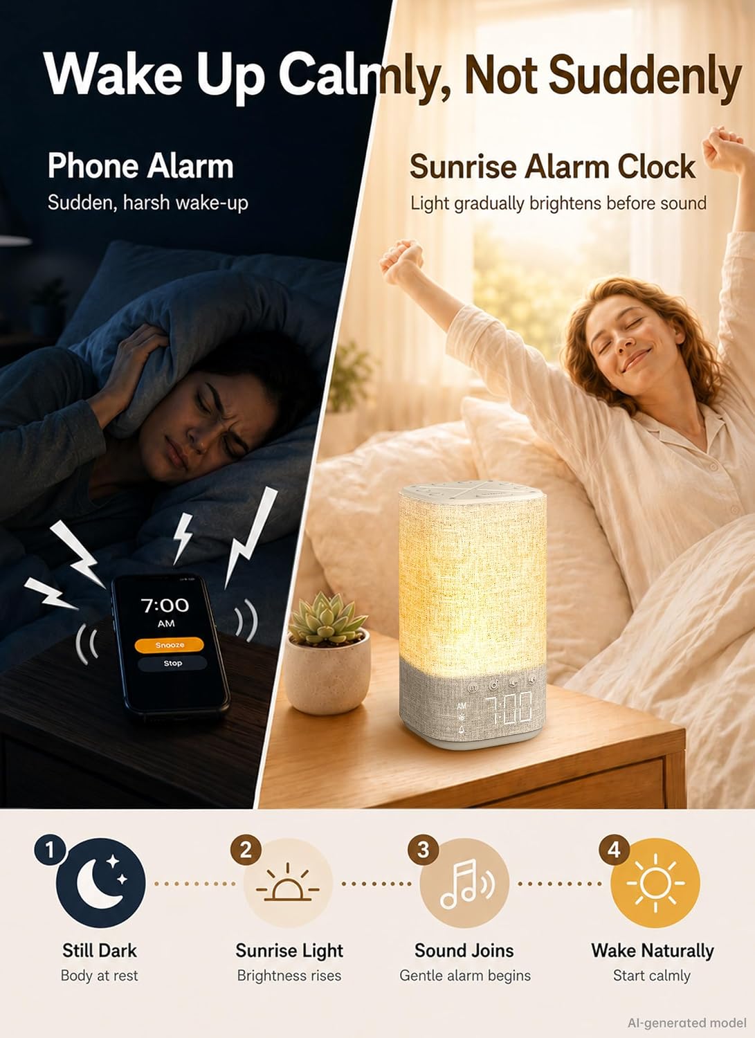 Sunrise Alarm Clock Sound Machine for Bedroom: Natural Wake Up Light | Dimmable Night Light Clock - Bluetooth Speaker - 25 Sleep Sounds - White Noise Machine for Baby Adults Kids