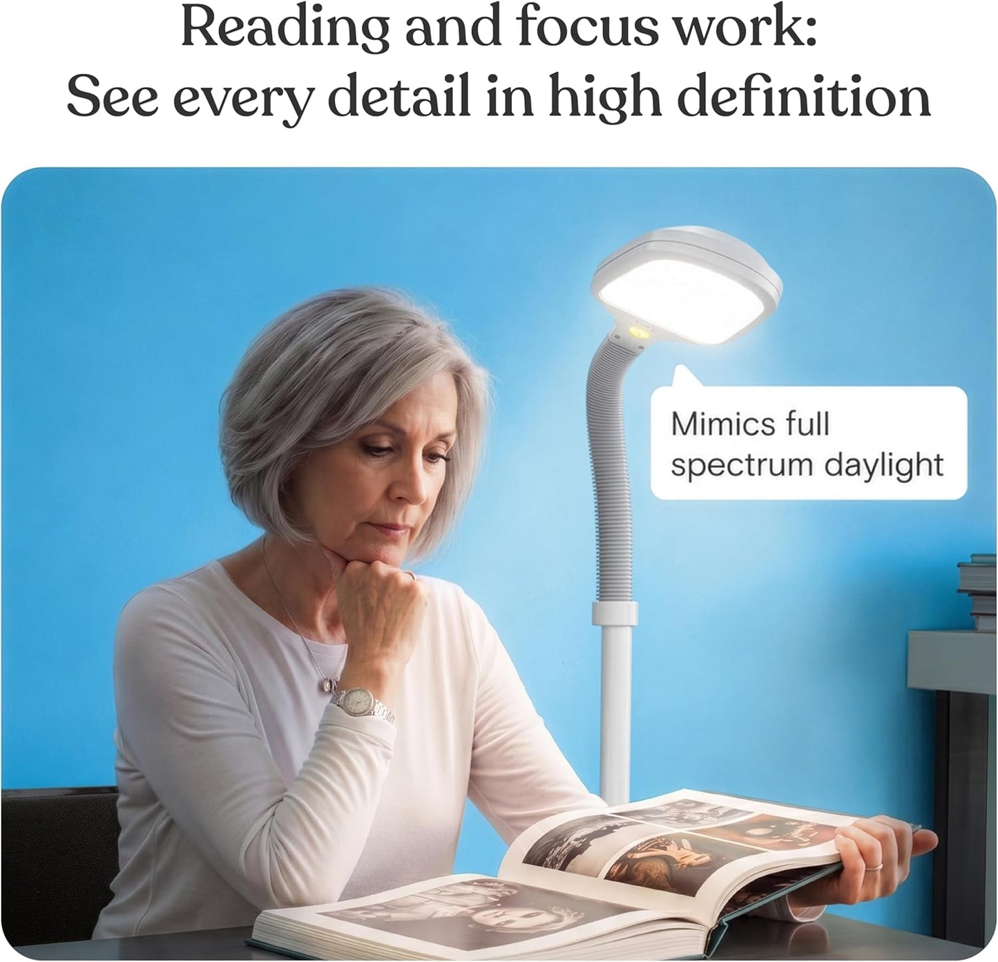 Brightech Litespan - Bright LED Floor Reading Lamp for Over Chair Crafts and Reading, Esthetician Light for Lash Extensions, Gooseneck Adjustable Standing Lamp for Living Room, Bedroom, Office - Black