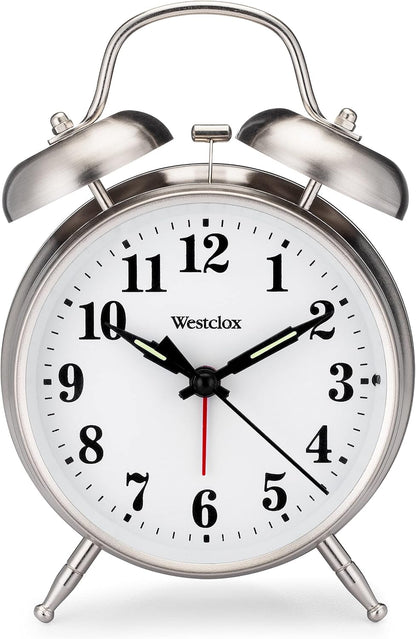 Westclox Big Ben Twin Bell Alarm Clock | Loud Alarm Clock for Heavy Sleepers | Battery Operated Clock with Backlight for Bedside Table, Bedroom, Kids Room, Desk (Gold, 4")