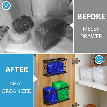 YIGII 3 Pack Adhesive Cabinet Organizer - Pantry Door Organizer Bin Holder for Tupperware Lid Kitchen, Black Stainless Steel
