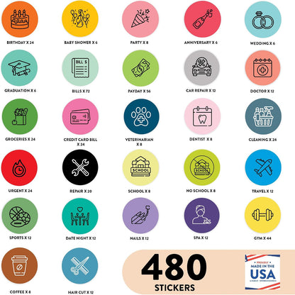 Andaz Press Colorful 7 Days of Week Stickers, Day Week Calendar Stickers for Adults Planner Day Dots Food Labels for Food Containers Date Calendar Planner Stickers Week Day Sticker Labels, 480-Pack