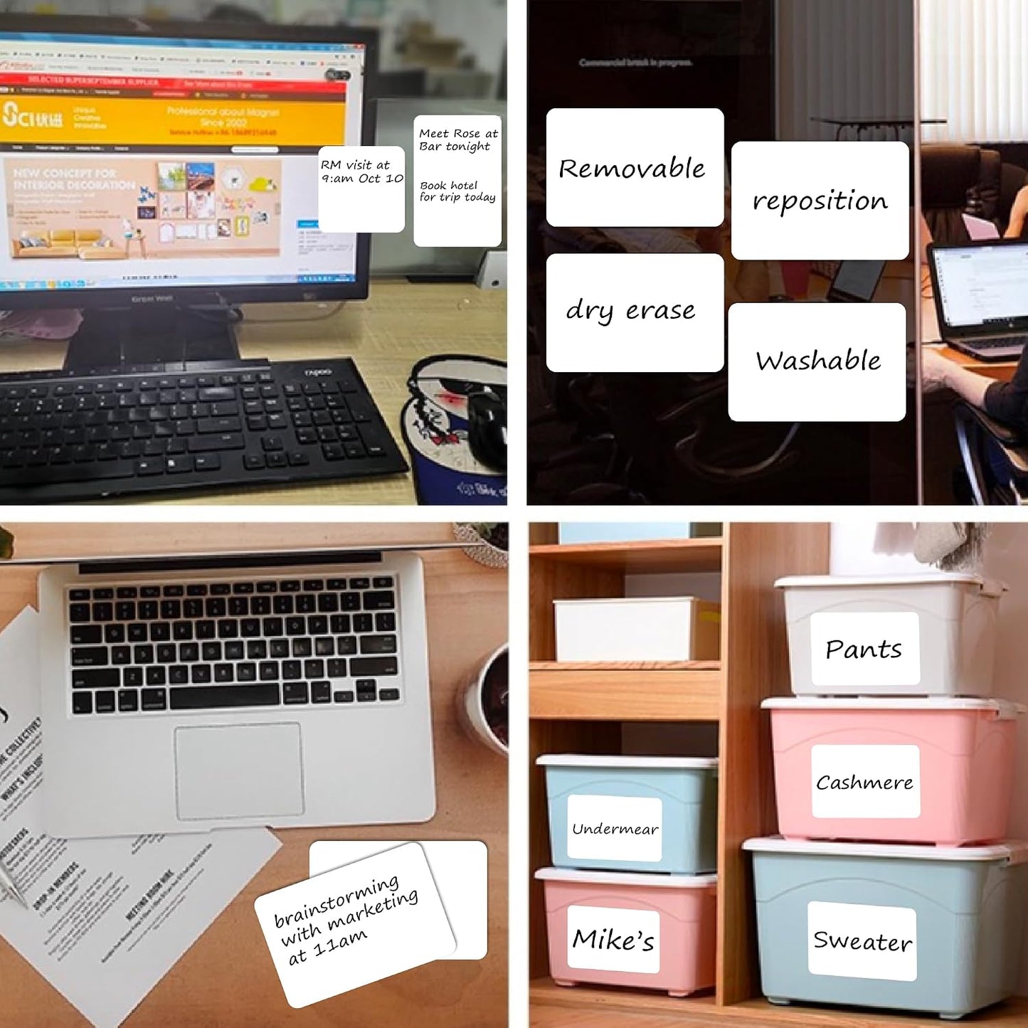 SVNOOC Dry Erase Stickers for Whiteboard Desk Refrigerator Home Office 4x6 in, Reusables Labels for Storage Bins (6 Pack)