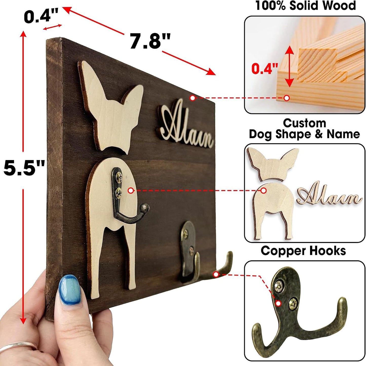 Dog Leash Holder Wall Mount, Pet Harness Hanger with Scrabble Letters, Dog Collar Organizer for Entryway, Memorial Cat Leash Holder for Wall, Pet Loss Gifts, Keepsake, Home Decor PF212-NAT