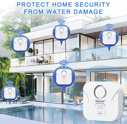 Geevon 100dB Water Leak Detectors for Home with Low Battery Alerts | 100dB Water Sensor Alarms for Basement,Bathroom,Laundry Room,Pipe/Drain/Sink/Faucet Drip Alert (Battery＆Screwdriver Included)