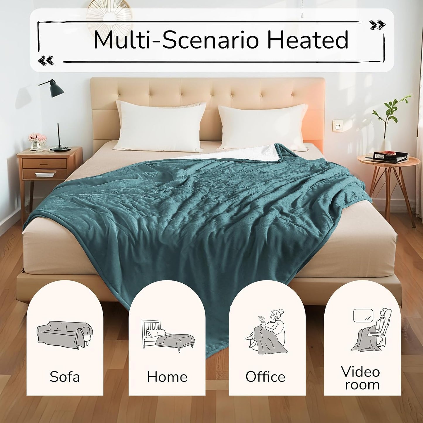 Electric Heated Blanket Full Size 72"x84" – Light Gray | ETL for Safe Overnight, 4 Heat Settings & 10H Auto Off, Dual-Sided Microplush Sherpa for Home Night, Machine washable