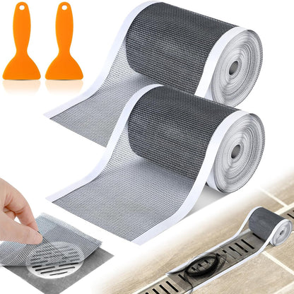 1 Pack Linear Shower Drain Hair Catcher Mesh Stickers Cutable | 4x33ft Disposable Adhesive Mesh Cover for Bathroom Kitchen Bathtub Floor Drains, DIY Install, Includes 2 Removal Tools