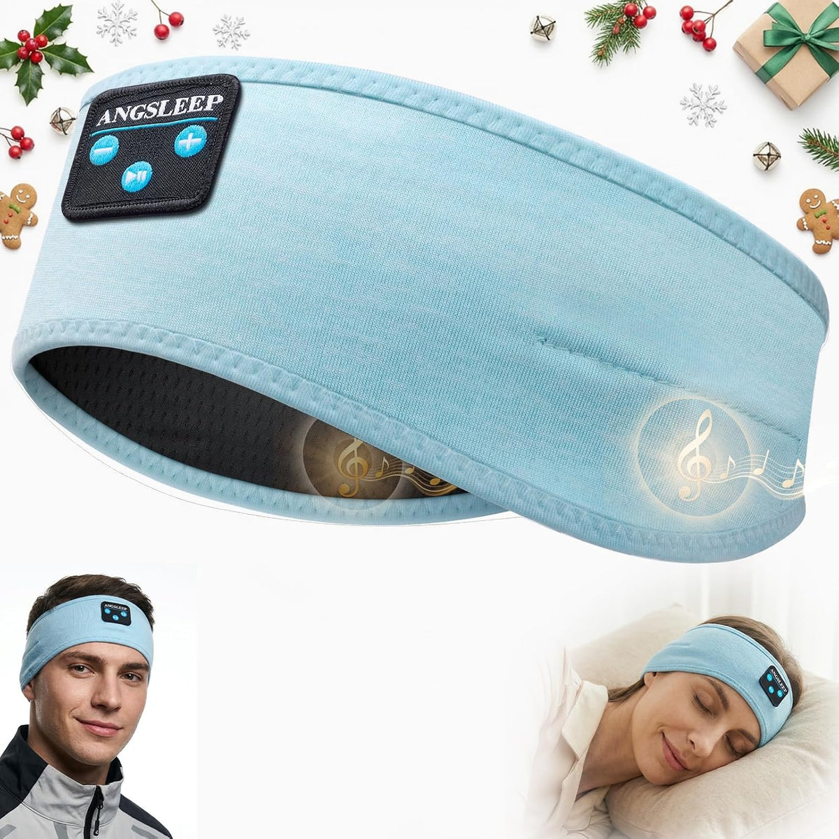 Sleep Headphones Bluetooth 5.4 Headband, Wireless Sleep Music Earphones with Ultra-Thin Stereo Speakers for Side Sleepers, Breathable & Soft Sports Headband for Workout Running Travel Yoga