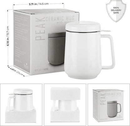 Tealyra - Peak Ceramic Red Tea Cup Infuser - 19-ounce - Large Tea High-Fired Ceramic Mug with Lid and Stainless Steel Infuser - Tea-For-One Perfect Set for Office and Home Uses - 580 milliliter
