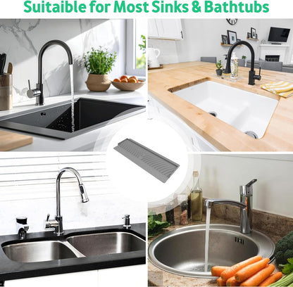 24 Inch Silicone Faucet Mat for Kitchen Sink Splash Guard, W/Sink Baffle | BPA-free silicone, Heat-resistant, non-slip, and built to withstand daily kitchen use, dishwasher safe and simple to rinse