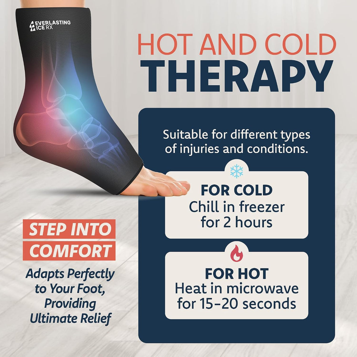 Ankle Ice Pack Wrap, Reusable Gel Cold Compression for Plantar Fasciitis