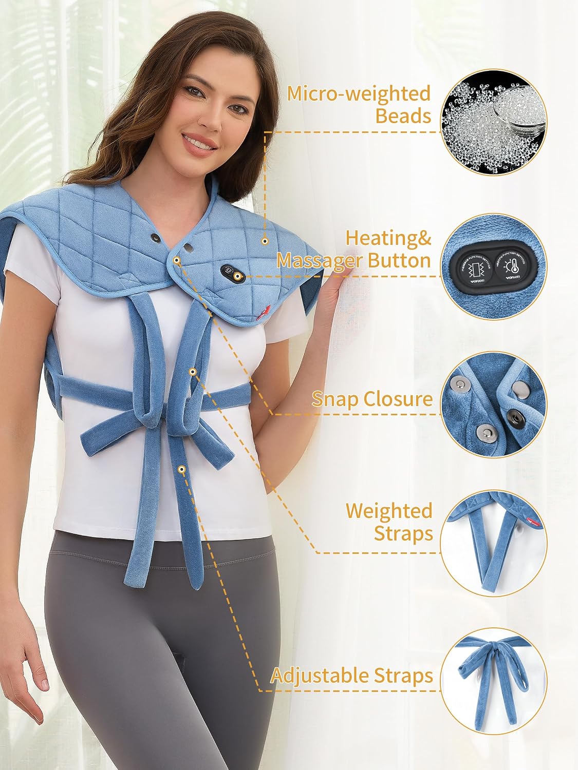 Vofuoti Portable Cordless Heating Pad for Neck and Shoulders with Massager | 12V 15000mAh Battery and 3 Heat Settings, Weighted Electric Rechargeable Heated Neck Shoulder Wrap, 2.6lbs, Gift for Family