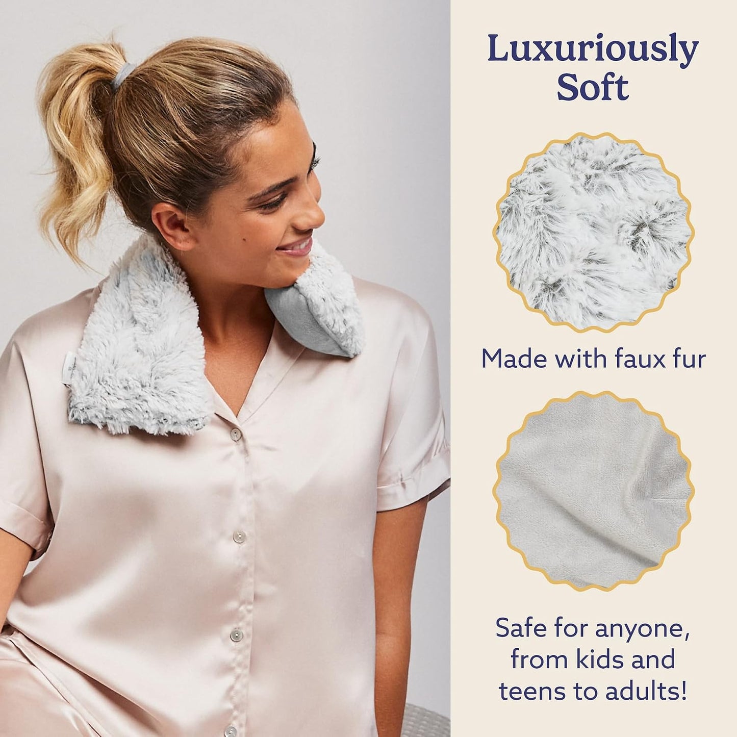 warmies Microwavable Shoulder Heating Pad, Neck Warmer & Heat Pack, Snowy | Steady Pressure, Cooling Relief, Scented with Calming French Lavender, Microwave 30 sec, Freeze 2-3 hrs, Soft Faux Fur