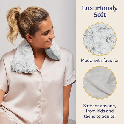 warmies Microwavable Shoulder Heating Pad, Neck Warmer & Heat Pack, Snowy | Steady Pressure, Cooling Relief, Scented with Calming French Lavender, Microwave 30 sec, Freeze 2-3 hrs, Soft Faux Fur