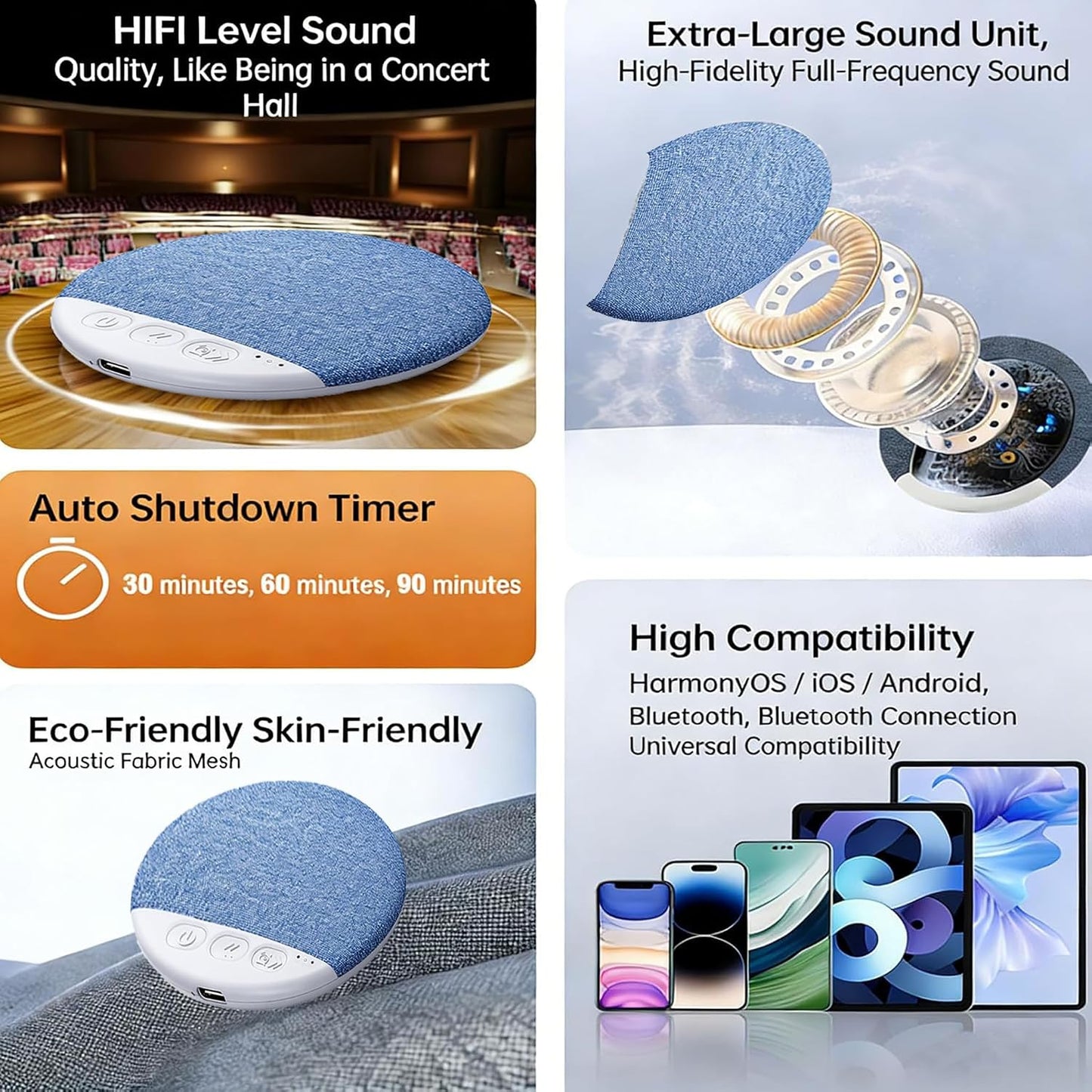 X3Pro Under Pillow Speakers for Sleeping, Ultra-Thin Bluetooth Pillow Speaker for Side Sleepers, Wireless Sleep Speaker with Auto-Off Timer, Small Bluetooth Speaker for Insomnia Relaxation