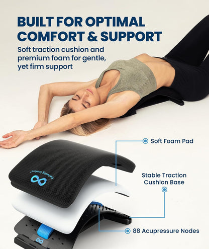Everlasting Comfort Lumbar Support Board Back Stretcher for Lower Pain Relief - Adjustable Spine Decompression with 88 Acupressure Nodes - Back Cracking Device with Chair Strap for Posture Correction