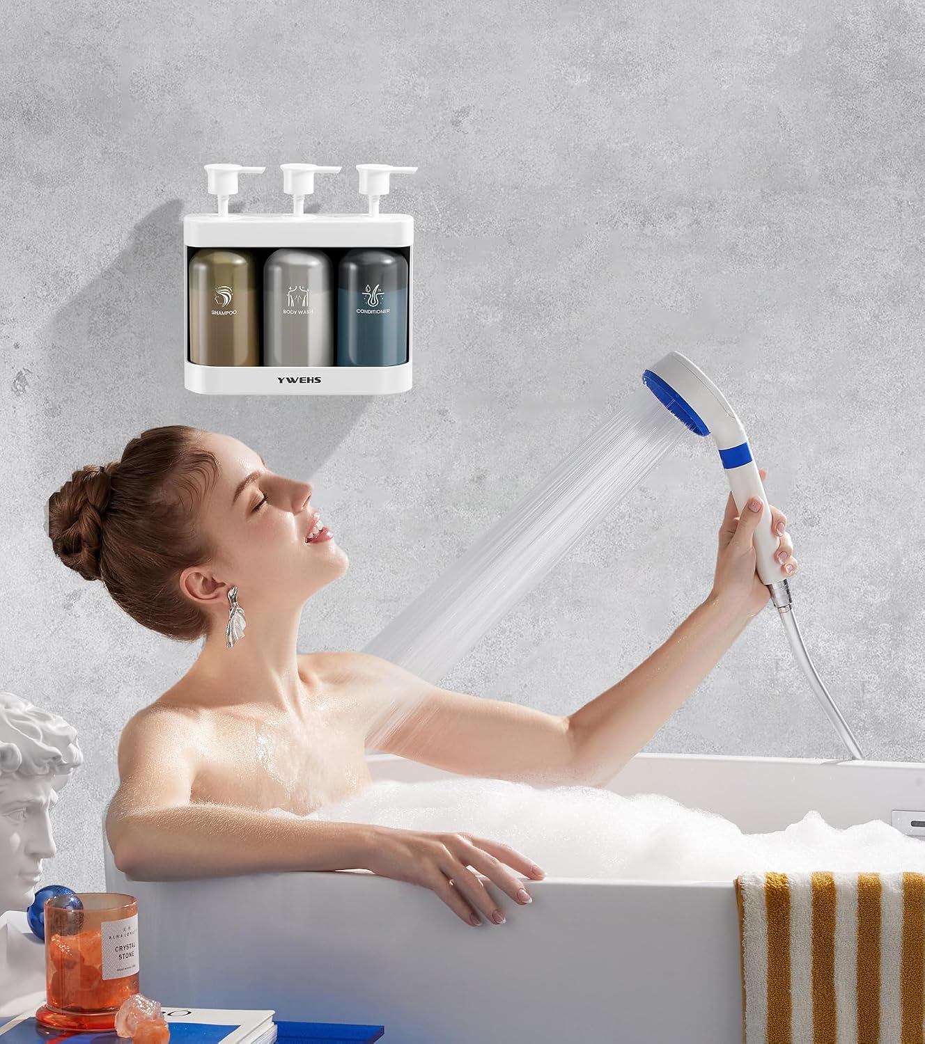 Shampoo and Conditioner Dispenser Shower Soap Dispenser 3 Chamber No Drill Shampoo Dispense for Shower Wall Mounted Shower Shampoo Dispenser 3 Chamber for Bathroom Hotel 3 * 13.37 fl.oz Black