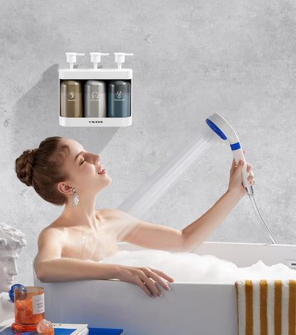 Shampoo and Conditioner Dispenser Shower Soap Dispenser 3 Chamber No Drill Shampoo Dispense for Shower Wall Mounted Shower Shampoo Dispenser 3 Chamber for Bathroom Hotel 3 * 13.37 fl.oz Black