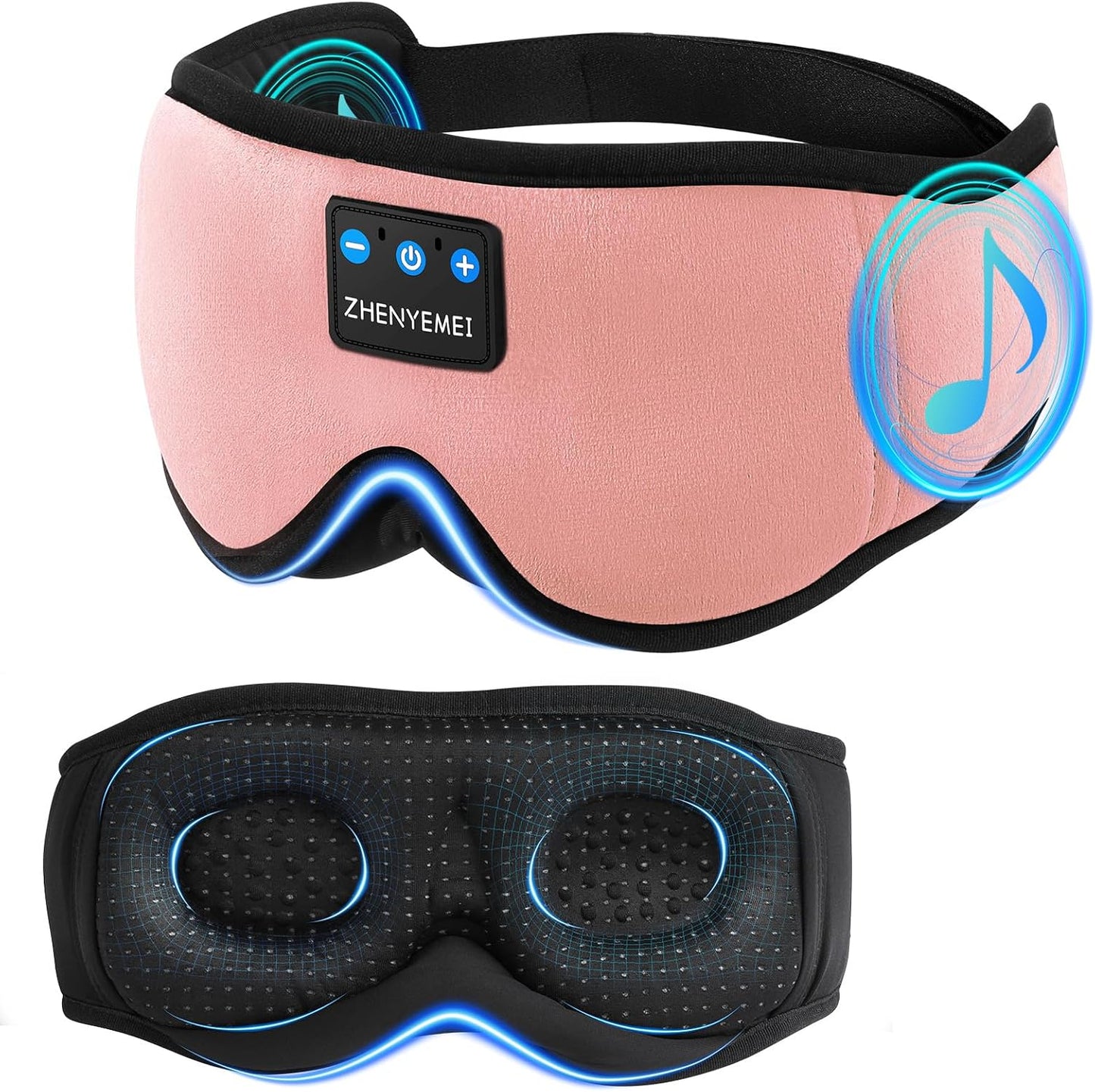 Sleep Mask with Bluetooth 5.4 Headphones, Removable 3D Eye Cups, Timing Sleeping Headphones for Side Sleepers, Wireless Music Eye Mask Speakers for Men, Women, Tech Gifts, Pink