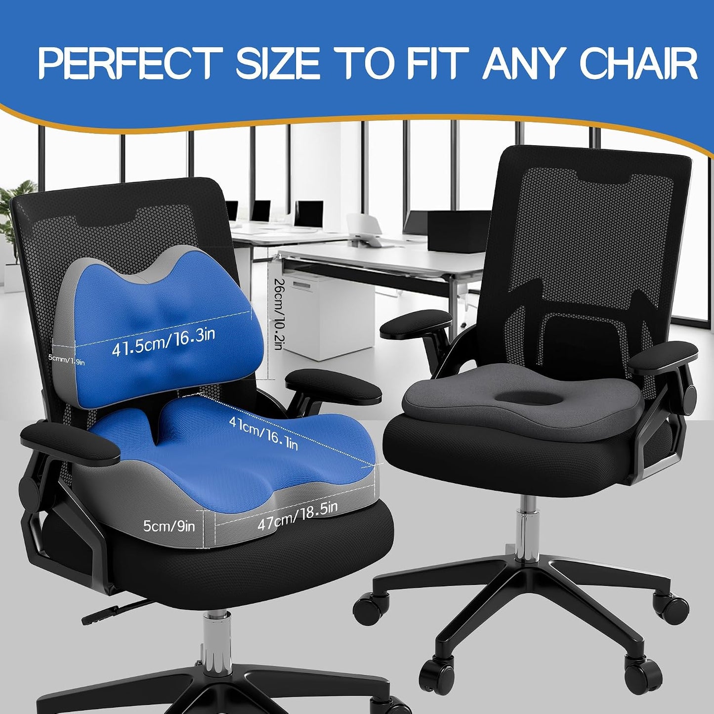 Benazcap Large Memory Foam Seat Cushion Lumbar Support Pillow for Sciatica & Tailbone Pressure Relief Coccyx Pad for Office Chair, Wheelchair, Car, Home, Office