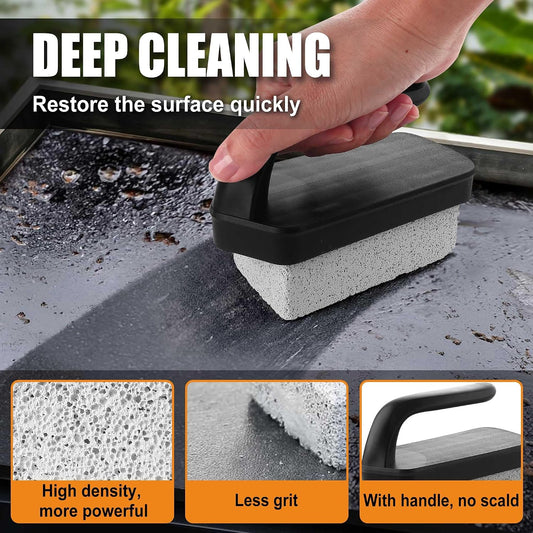 GRILLART Griddle Cleaning Kit for Blackstone, Griddle Accessories Kit | One Set for All, with High-Density Grill Stone, Thicker Griddle Scraper, Better Control Handle, For Revome Rust & Daily Clean