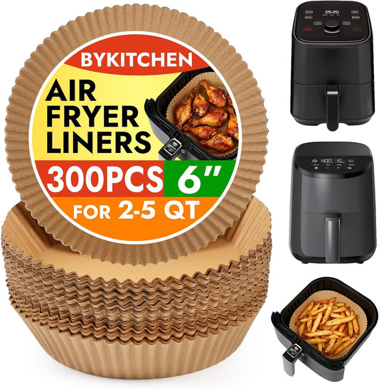BYKITCHEN 300PCS Small Disposable Air Fryer Liners for 2 to 5QT Airfryer