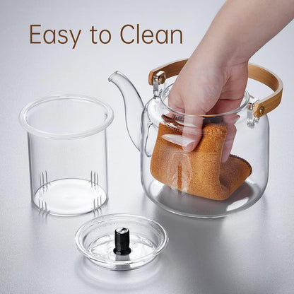 Glass Teapot Set, 37OZ/1100ML Glass Tea Kettle with 4 Double Wall Teacups, Tea Pot with Infusers for Loose Tea, Stovetop & Microwave Safe Tea Maker