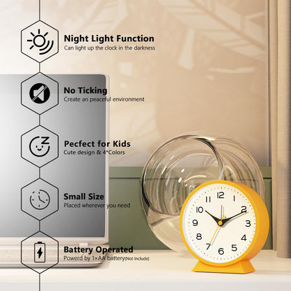 AYRELY® 4.5" Analog Alarm Clock, Small Retro Desk Clock and Table Clock