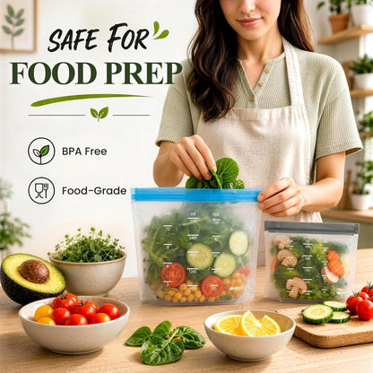 IDEATECH Reusable Bags Dishwasher Safe, BPA Free Reusable Gallon Freezer Bags, Stand Up Leakproof Food Storage Bags for Marinate Meats, Salad Fruit, Vegetables, Home Organization -Gray 6 Large Bags