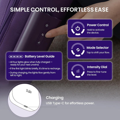 PULIO Leg Care Device V2 with New Controller Purple - 3 Modes, 3 Intensities - USB-C Rechargeable Cordless