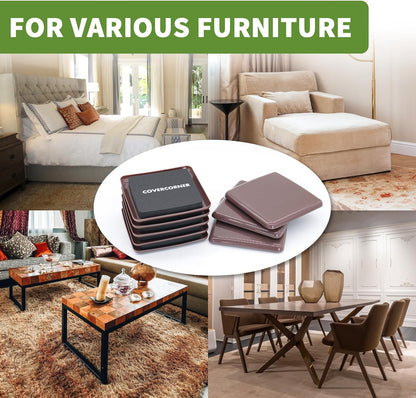 Furniture Sliders for Carpet 8 PCS - 3 1/2" Brown | Furniture Moving Sliders, Carpet Sliders for Furniture, Square Furniture Movers Sliders - Move Your Furniture Easily & Safely