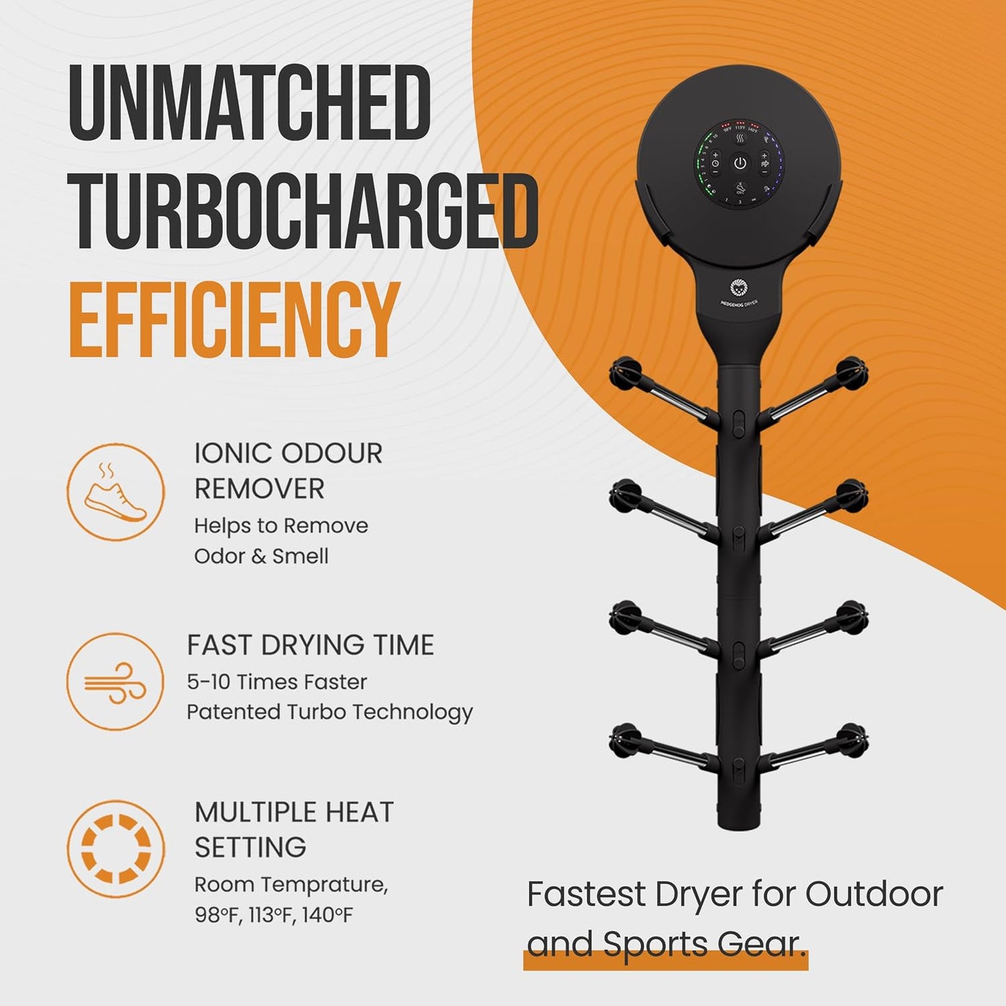 Octopus Portable Heavy Ski Boot Dryer for Work Boots and Shoes | Wall Mounted Fast 2 Pair Shoe Dryer Fan Dries in Minutes, Removes Sweat & Odor, Tornado Mode, Adjustable Heat, Black