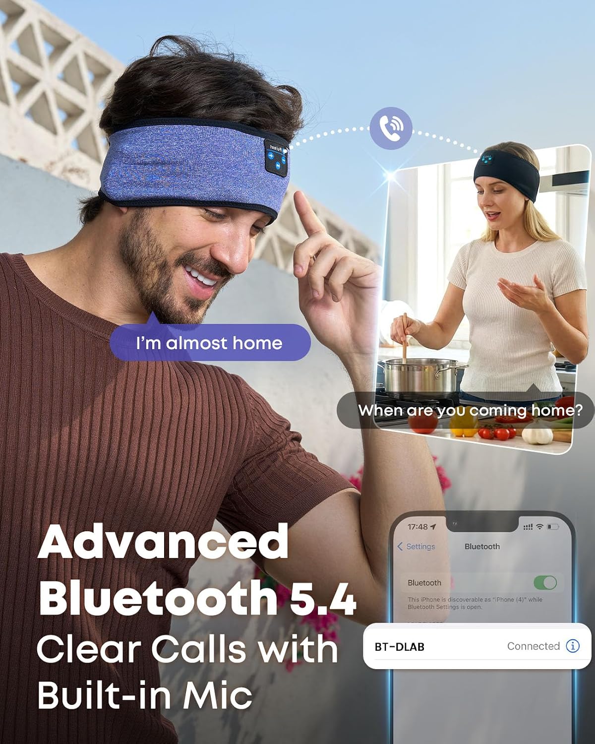 Sleep Headphones Bluetooth 5.4 Headband, Wireless Sleep Headphones with Ultra-Thin HD Stereo Speakers for Side Sleepers, Sweatproof Sports Headband for Workout Yoga Running Cool Gadget Unique Gifts