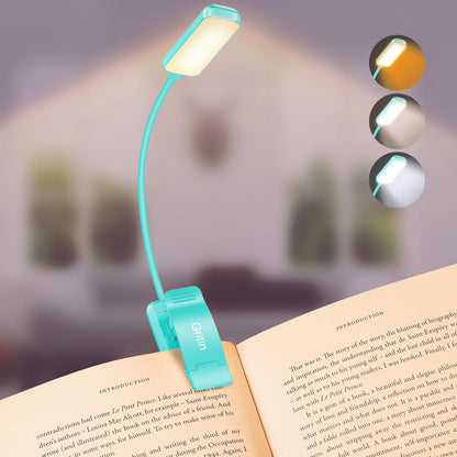 Gritin 9 LED Rechargeable Book Light for Reading in Bed | Eye Caring 3 Color Temps,Stepless Dimming Brightness,80 Hrs Runtime Small Lightweight Clip On Book Reading Light for Studying