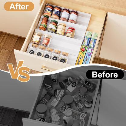 8-Pack Spice Drawer Organizer, Expandable Acrylic Seasoning Rack (13" to 26") with Anti-Slip Mat, Kitchen Spice Rack Holds up to 56 Jars (Jars Not Included)