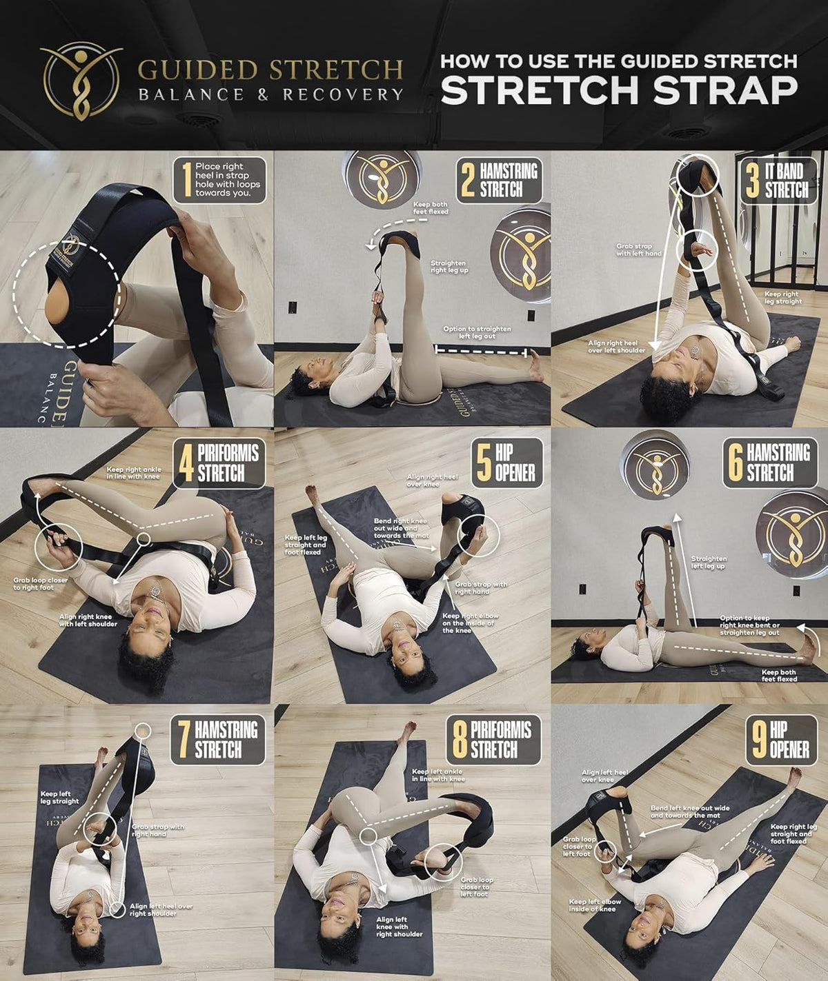 Stretching Strap with Loops and Padded Foot Cradle, Non-Elastic Yoga Strap for Physical Therapy, Hamstring, Calf, Leg and Shoulder Flexibility, Velcro-Free