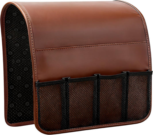 Anti-slip Sofa Armrest Bag with 5 Pockets Leather Remote Control Holder Organizer for Tablet Magazine Newspaper Glasses Earphone