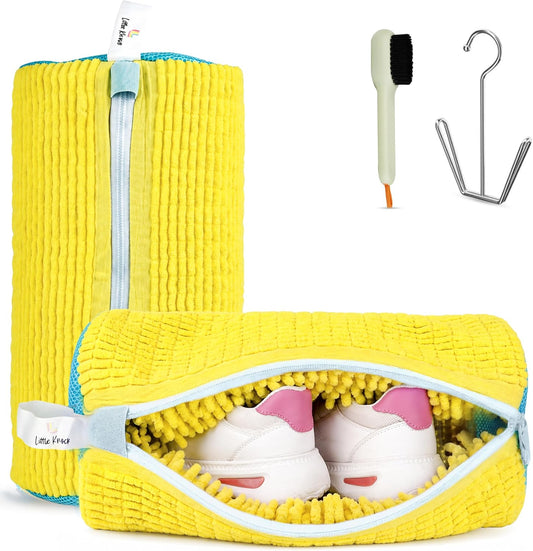 Shoe Washing Machine Bag - 2pcShoe Cleaning Bag for Sneakers, include 1 shoe brush,1 drying hook